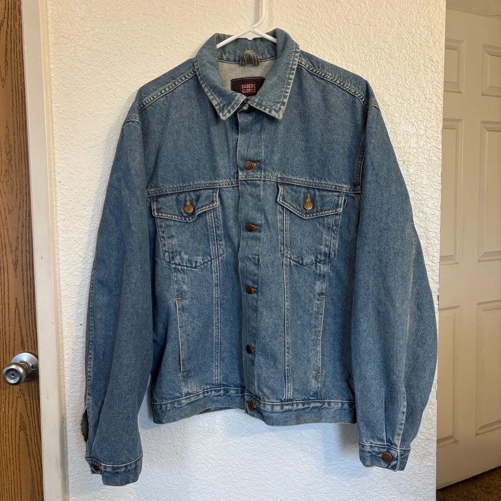 Faded Glory Vintage 90s Denim Trucker Jacket Blue Classic Jean Jacket Unisex L